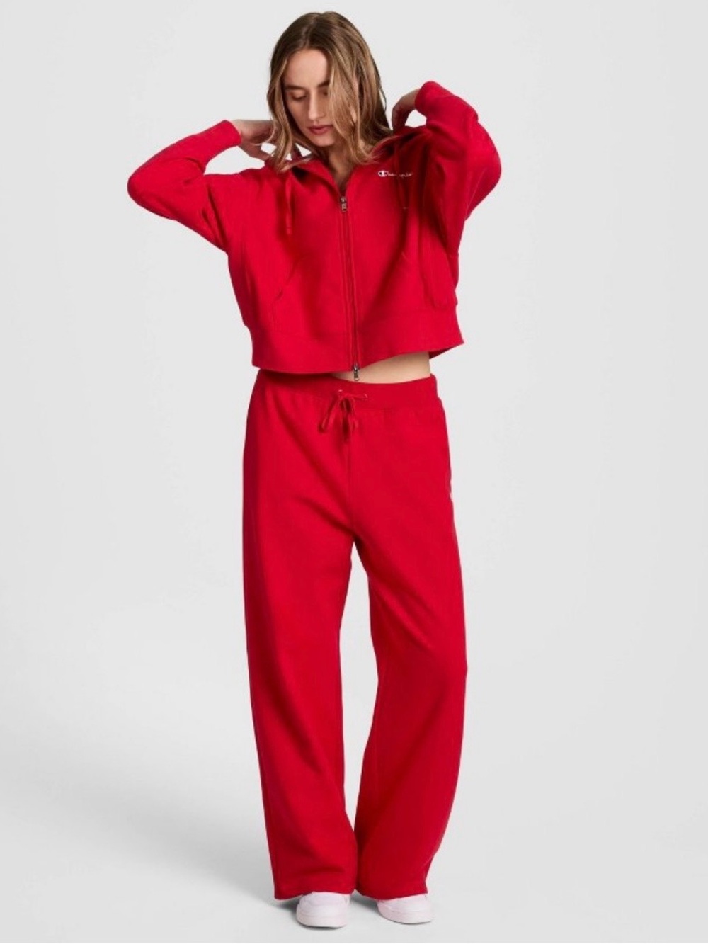 SET Champion Women’s Cropped Fleece Zip-Up Hoodie and Wide Leg Sweatpants Sz. Sm